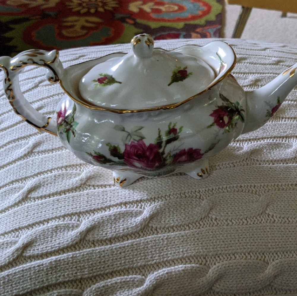 Hammersley's Grandmother's Rose Ceramic Teapot with Hand-Painted Florals